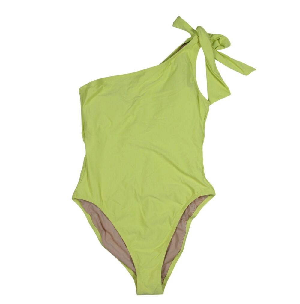 J. Crew swimsuit one piece yellow neon high cut tie size 12 EUC